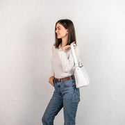 White Pebbled Leather Handbag with Zipper | Genuine Pebbled Leather Shoulder Bag | Handmade Leather Everyday Use Bag | Leather Women Bags