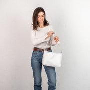 White Pebbled Leather Handbag with Zipper | Genuine Pebbled Leather Shoulder Bag | Handmade Leather Everyday Use Bag | Leather Women Bags