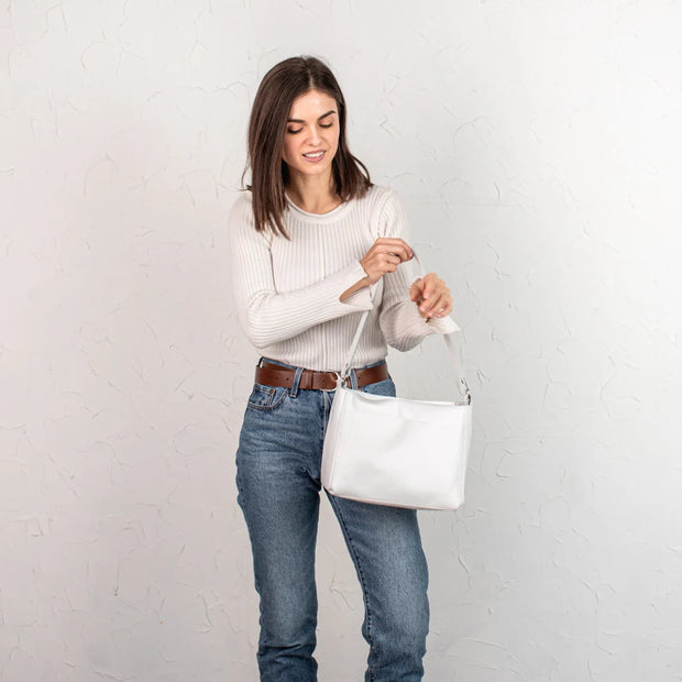 White Pebbled Leather Handbag with Zipper | Genuine Pebbled Leather Shoulder Bag | Handmade Leather Everyday Use Bag | Leather Women Bags