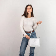 White Pebbled Leather Handbag with Zipper | Genuine Pebbled Leather Shoulder Bag | Handmade Leather Everyday Use Bag | Leather Women Bags