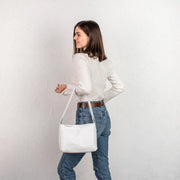 White Pebbled Leather Handbag with Zipper | Genuine Pebbled Leather Shoulder Bag | Handmade Leather Everyday Use Bag | Leather Women Bags