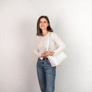 White Pebbled Leather Handbag with Zipper | Genuine Pebbled Leather Shoulder Bag | Handmade Leather Everyday Use Bag | Leather Women Bags