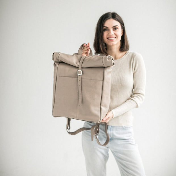 Leather backpack | Pebbled leather rucksack | Leather rolltop backpack | Womens backpack | School leather backpacks | Leather students bag