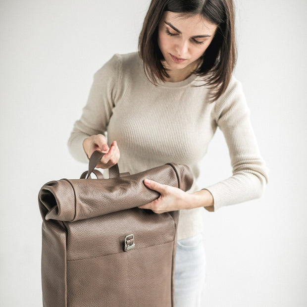 Leather backpack | Pebbled leather rucksack | Leather rolltop backpack | Womens backpack | School leather backpacks | Leather students bag