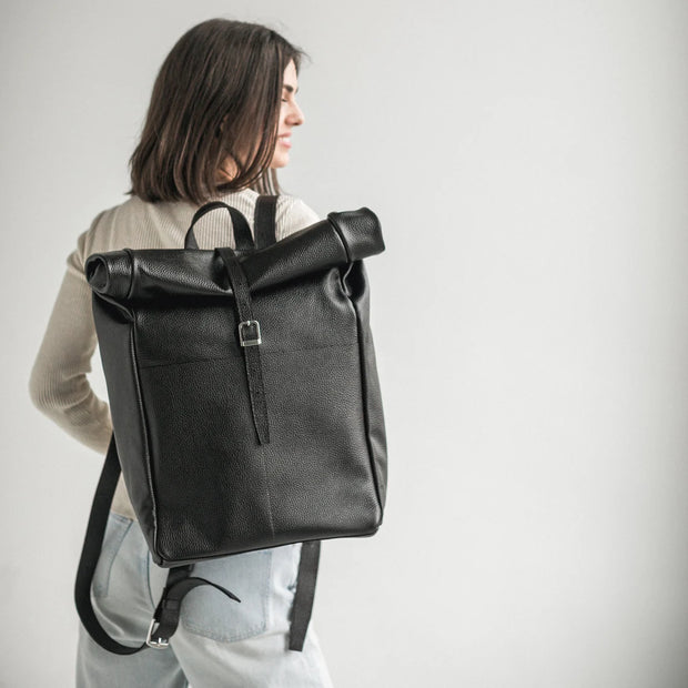 Leather backpack | Pebbled leather rucksack | Leather rolltop backpack | Womens backpack | School leather backpacks | Leather students bag