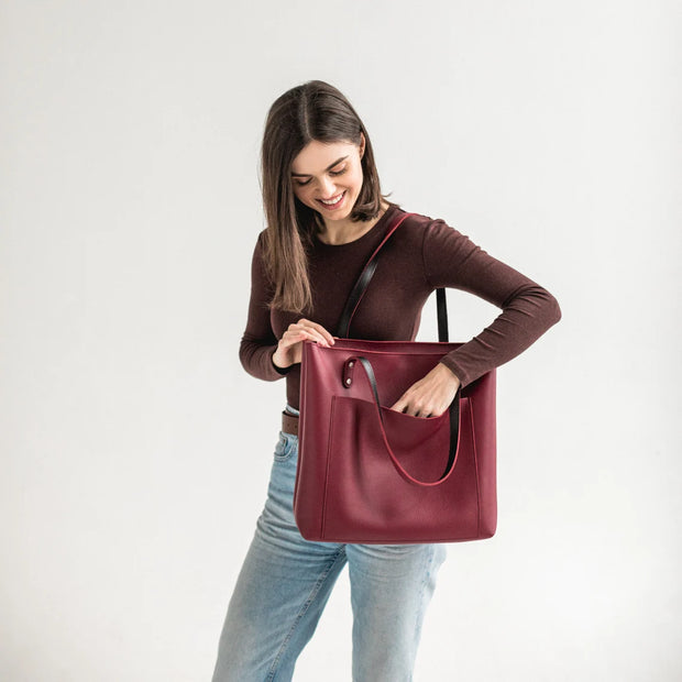 Genuine Leather Women's Tote Bag | Double Faced Leather Shoulder Bag | Handmade Leather Tote Purse | Leather Crossbody Tote for Everyday Use