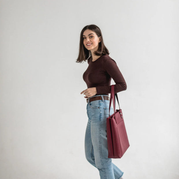 Genuine Leather Women's Tote Bag | Double Faced Leather Shoulder Bag | Handmade Leather Tote Purse | Leather Crossbody Tote for Everyday Use