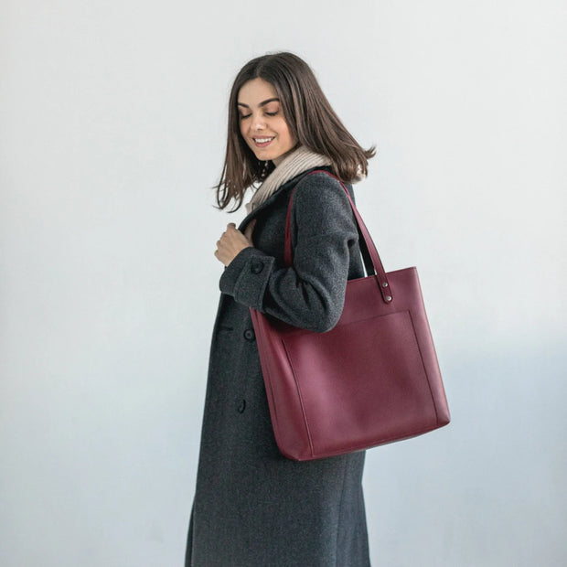 Genuine Leather Women's Tote Bag | Double Faced Leather Shoulder Bag | Handmade Leather Tote Purse | Leather Crossbody Tote for Everyday Use