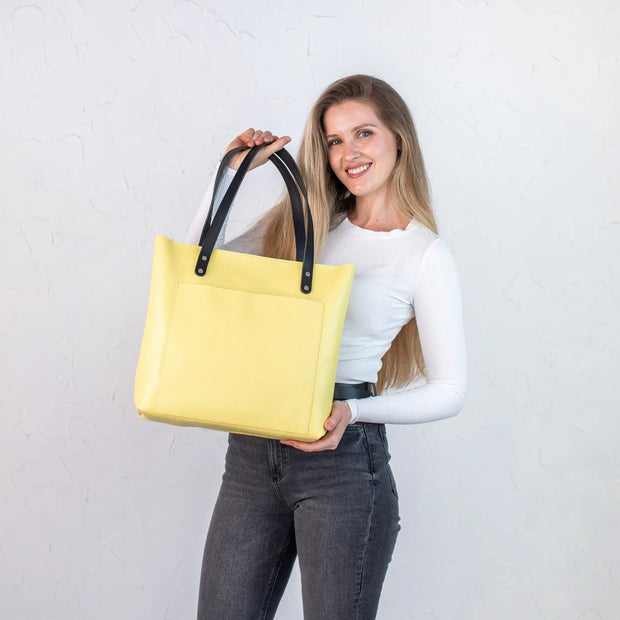 Yellow Pebbled Leather Tote Women's Bag | Genuine Pebbled Leather Shoulder Bag for Everyday Use | Personalization Leather Handbag