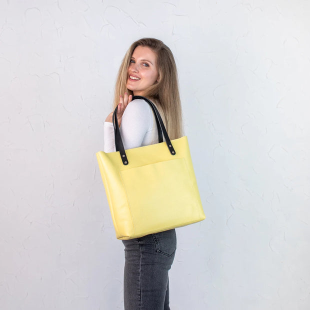 Yellow Pebbled Leather Tote Women's Bag | Genuine Pebbled Leather Shoulder Bag for Everyday Use | Personalization Leather Handbag