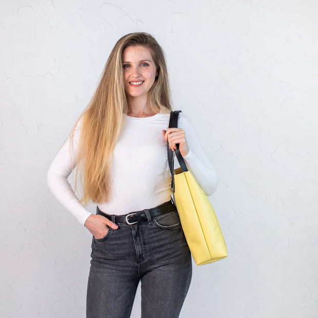 Yellow Pebbled Leather Tote Women's Bag | Genuine Pebbled Leather Shoulder Bag for Everyday Use | Personalization Leather Handbag