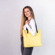 Yellow Pebbled Leather Tote Women's Bag | Genuine Pebbled Leather Shoulder Bag for Everyday Use | Personalization Leather Handbag