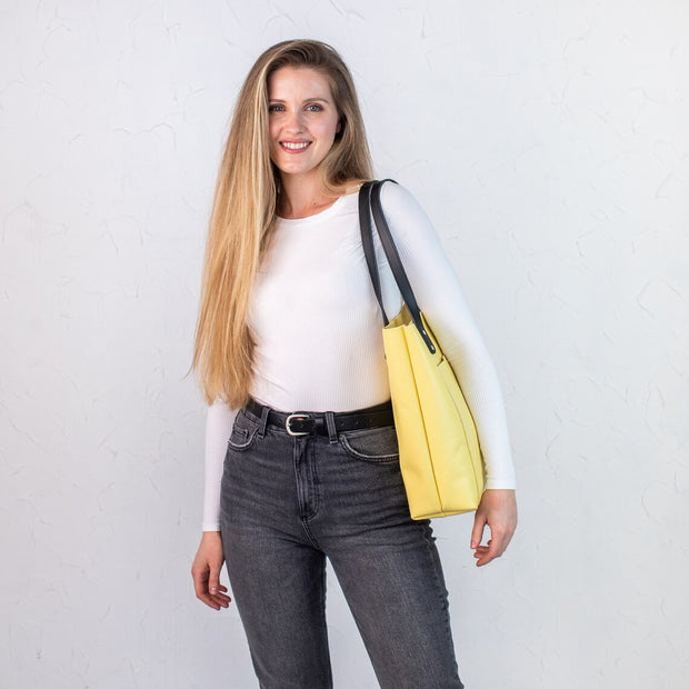 Yellow Pebbled Leather Tote Women's Bag | Genuine Pebbled Leather Shoulder Bag for Everyday Use | Personalization Leather Handbag