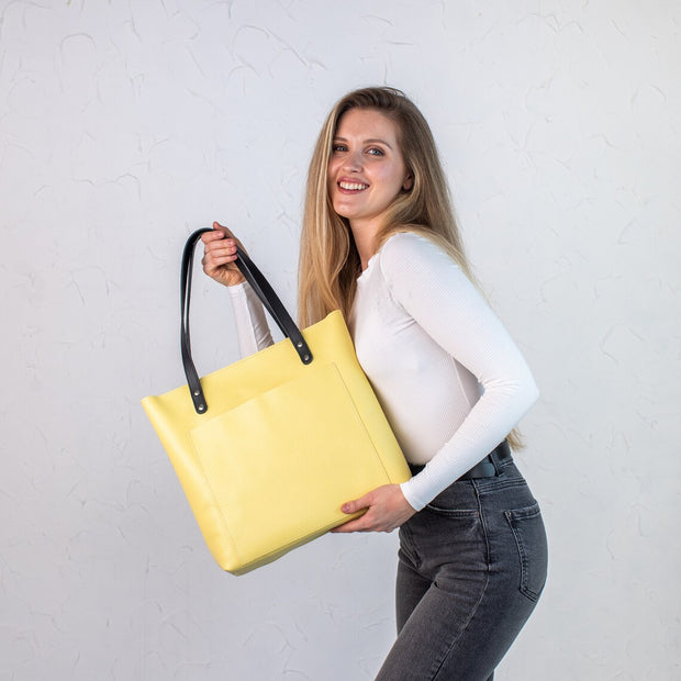 Yellow Pebbled Leather Tote Women's Bag | Genuine Pebbled Leather Shoulder Bag for Everyday Use | Personalization Leather Handbag