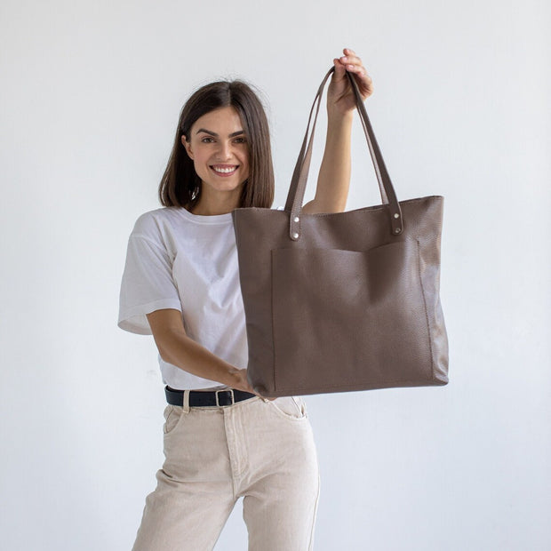 Leather women tote bag | Pebbled leather shoulder bag | Personalization leather tote bag | Leather work tote bags | Leather student bag