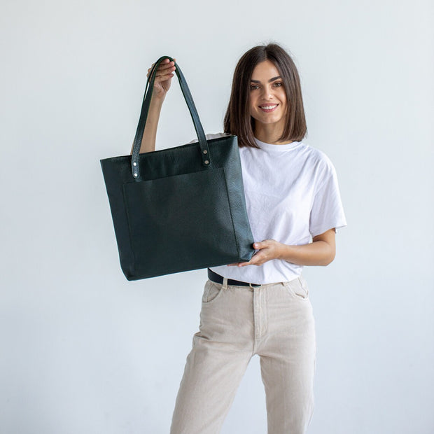 Leather women tote bag | Pebbled leather shoulder bag | Personalization leather tote bag | Leather work tote bags | Leather student bag