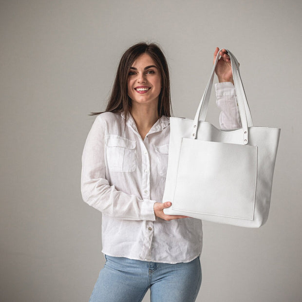 Leather women tote bag | Pebbled leather shoulder bag | Personalization leather tote bag | Leather work tote bags | Leather student bag