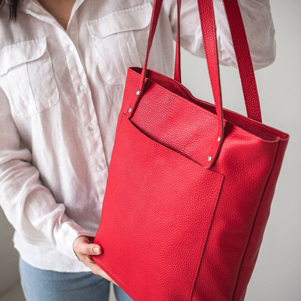 Leather women tote bag | Pebbled leather shoulder bag | Personalization leather tote bag | Leather work tote bags | Leather student bag