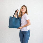 Leather Tote Bag | Pebbled Leather Shoulder Bag | Leather Handbag with Optional Outside Pocket Zipper Crossbody Strap | Personalization Bag
