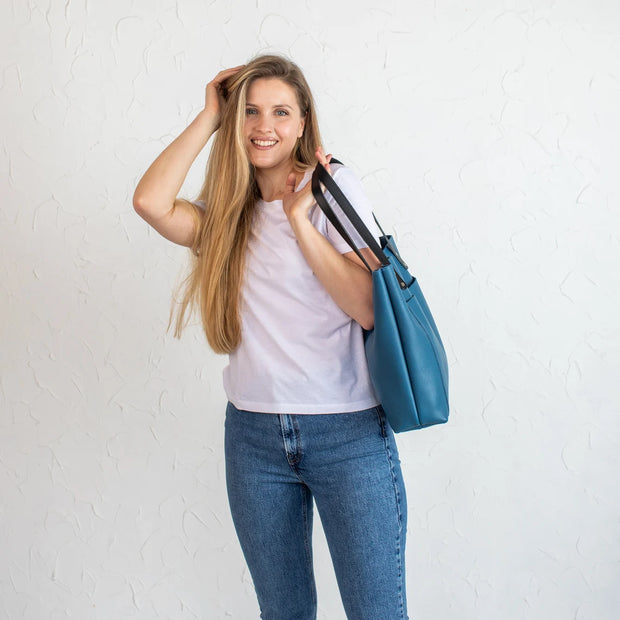 Leather Tote Bag | Pebbled Leather Shoulder Bag | Leather Handbag with Optional Outside Pocket Zipper Crossbody Strap | Personalization Bag