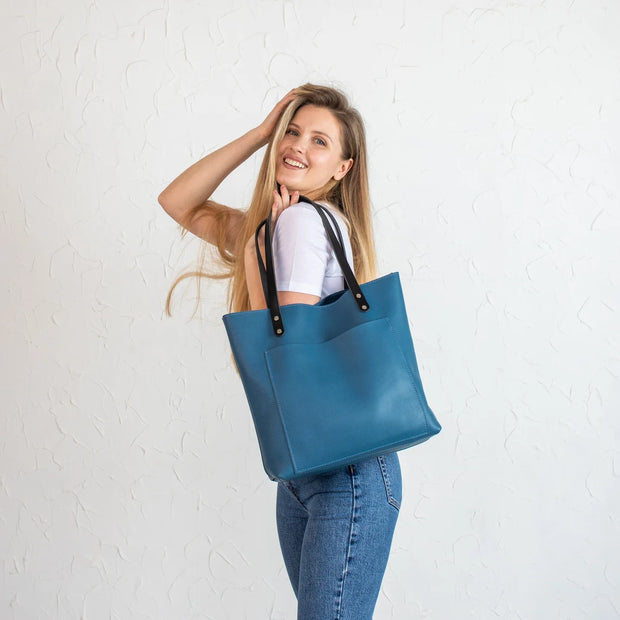 Leather Tote Bag | Pebbled Leather Shoulder Bag | Leather Handbag with Optional Outside Pocket Zipper Crossbody Strap | Personalization Bag
