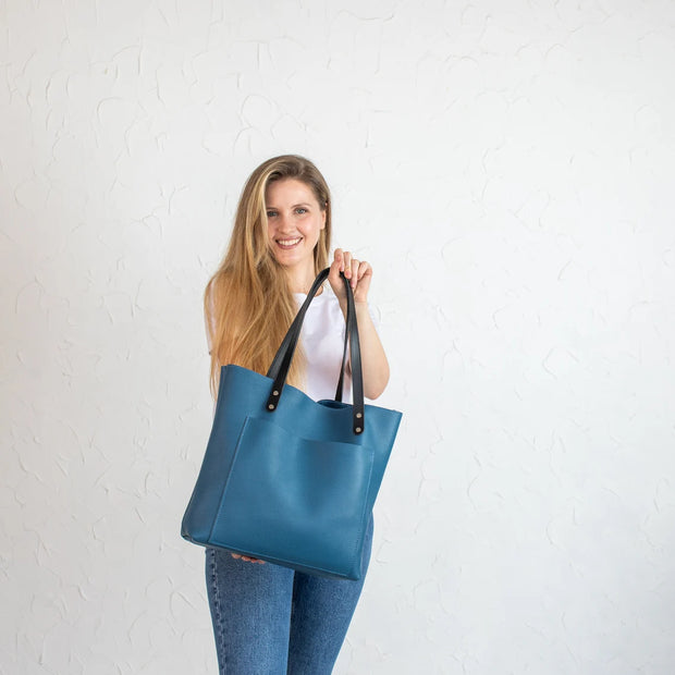Leather Tote Bag | Pebbled Leather Shoulder Bag | Leather Handbag with Optional Outside Pocket Zipper Crossbody Strap | Personalization Bag