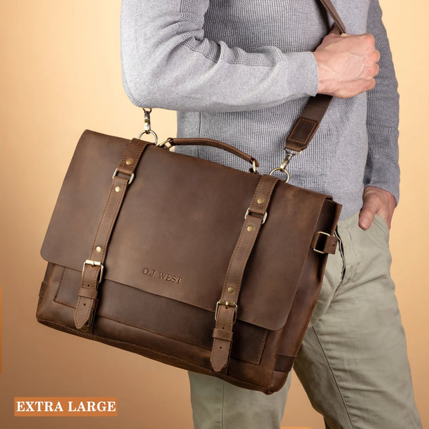 Mens Brown Leather Briefcase - Lawyers Bag, 15 inch Laptop Bag, Genuine Leather Bag, Messenger Bag, Work Bag, Graduation Gifts