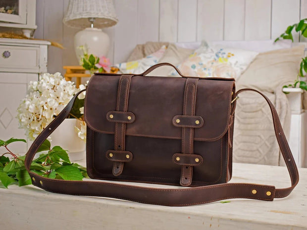 Handmade Leather Laptop Briefcase Women - 3 Sizes, Stylish, Versatile, and Personalized
