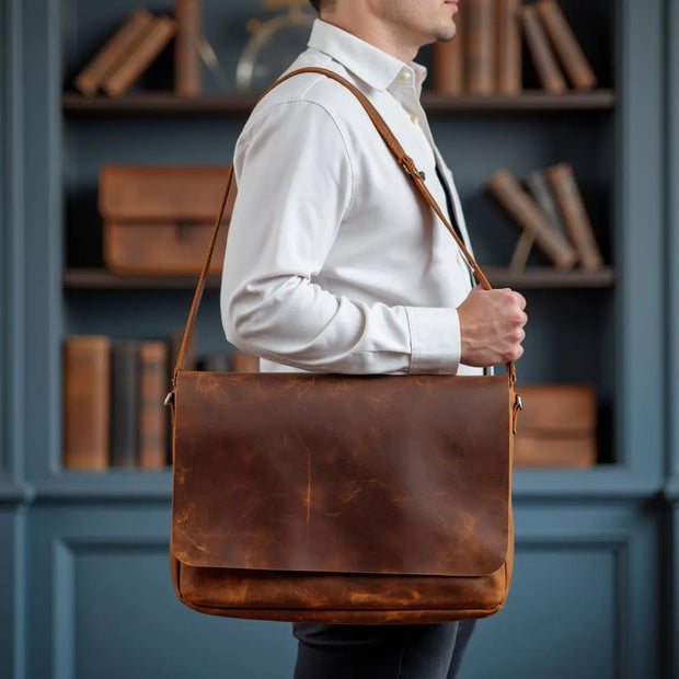 Handmade Crazy Horse Leather Messenger Bag Gift for Him vintage mens bag stylish leather bag classic mens bag father’s day gift