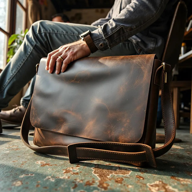 Handmade Crazy Horse Leather Messenger Bag Gift for Him vintage mens bag stylish leather bag classic mens bag father’s day gift