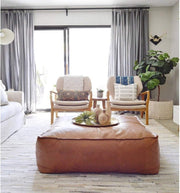 Large Square Leather Cover Pouf Handmade Cow Leather Poufs Living Room Pouf, Moroccan Pouf, Leather Pouf Ottoman Leather Pouf Cover Only