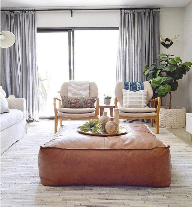 Large Square Leather Cover Pouf Handmade Cow Leather Poufs Living Room Pouf, Moroccan Pouf, Leather Pouf Ottoman Leather Pouf Cover Only