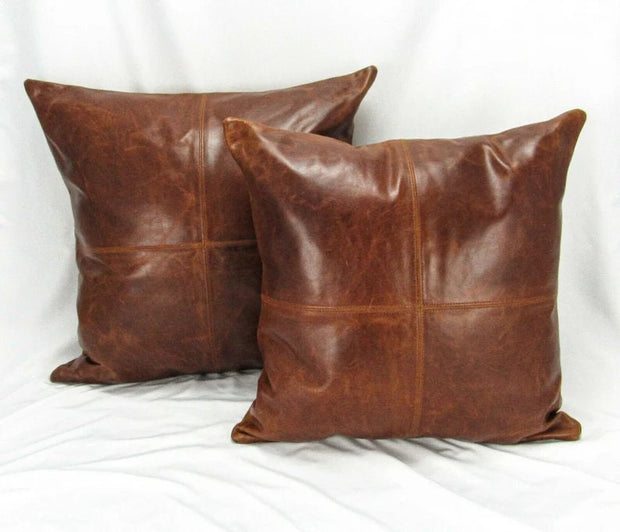 Genuine Lambskin Leather Pillow Cover - Sofa Cushion Case - Decorative Throw Covers for Living Room & Bedroom - Antique Brown