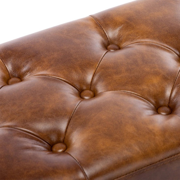 Bench with Full Grain Leather Upholstered Cushion
