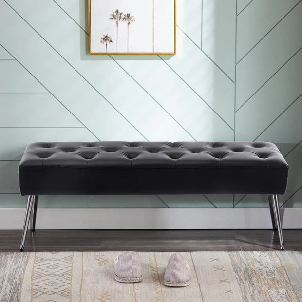 Bench with Full Grain Leather Upholstered Cushion