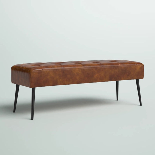 Bench with Full Grain Leather Upholstered Cushion