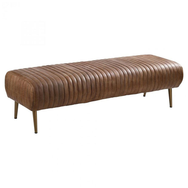 Bench with Full Grain Leather Upholstered Cushion