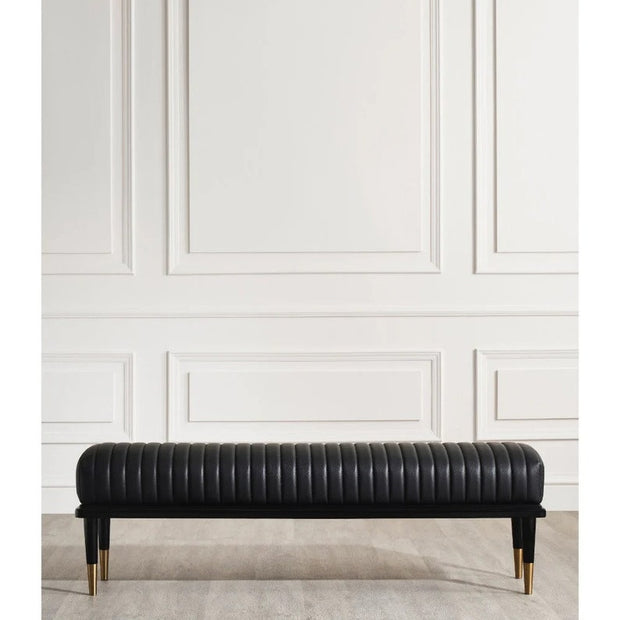 Bench with Full Grain Leather Upholstered Cushion