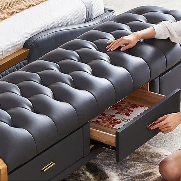 Bench with Full Grain Leather Upholstered Cushion