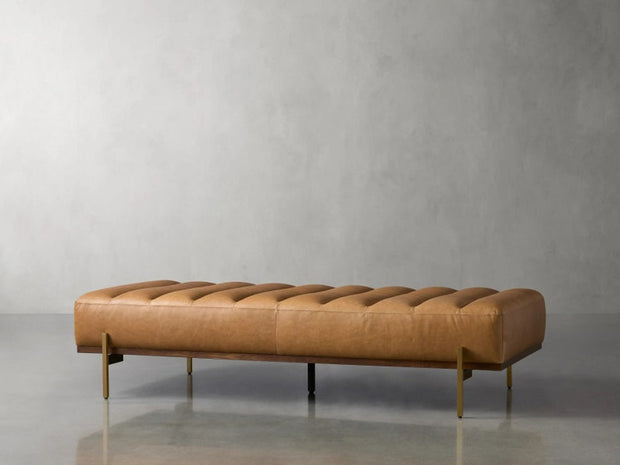 Bench with Full Grain Leather Upholstered Cushion