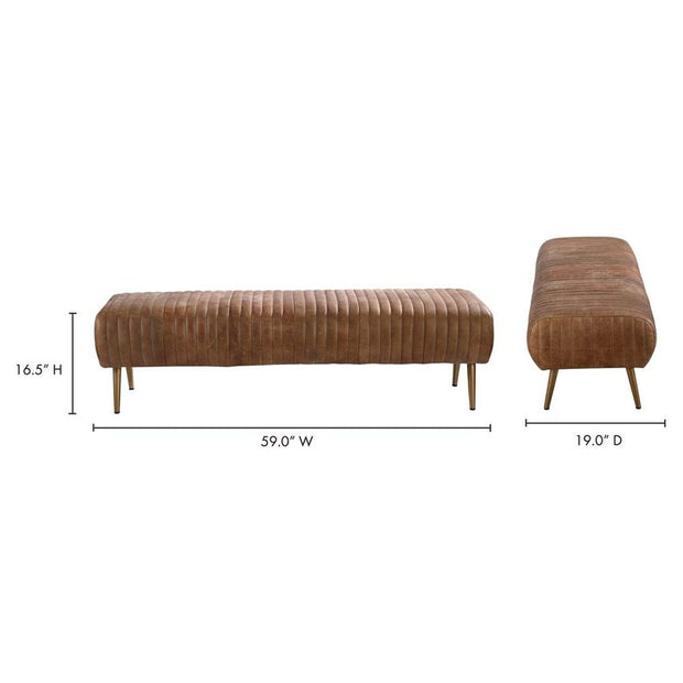 Bench with Full Grain Leather Upholstered Cushion