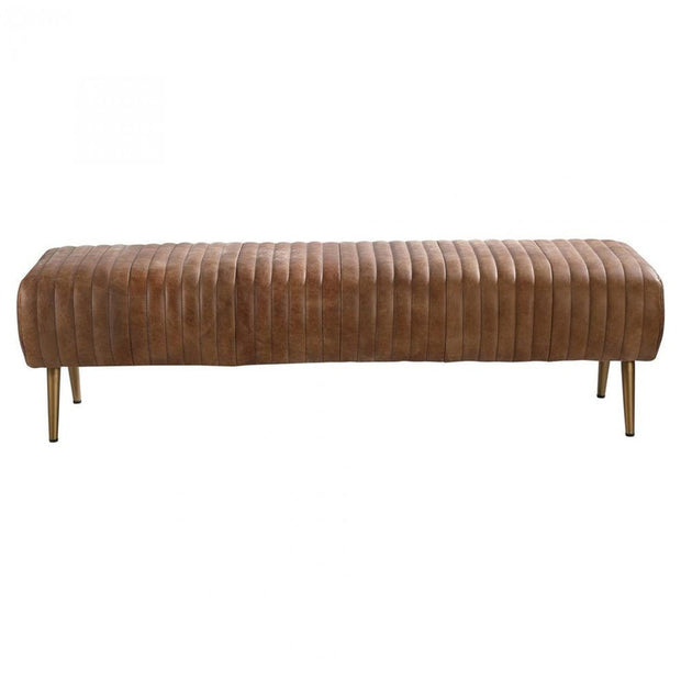 Bench with Full Grain Leather Upholstered Cushion