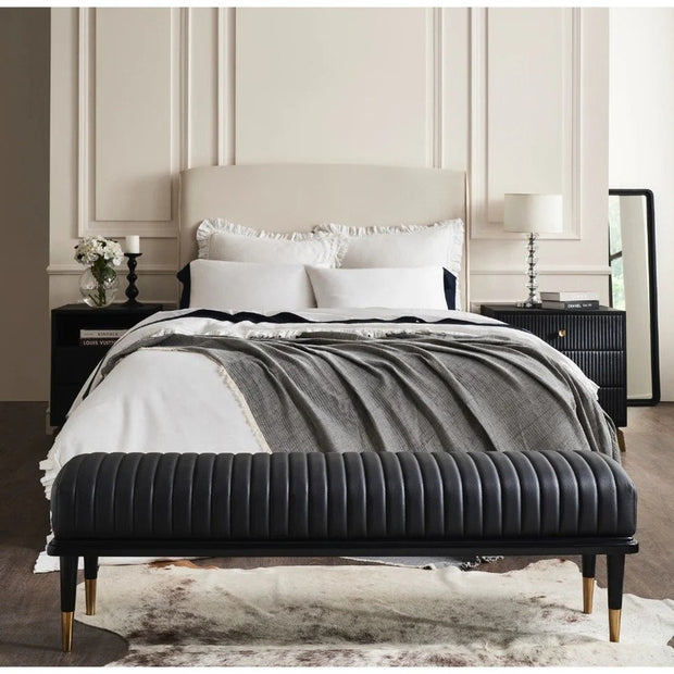 Bench with Full Grain Leather Upholstered Cushion