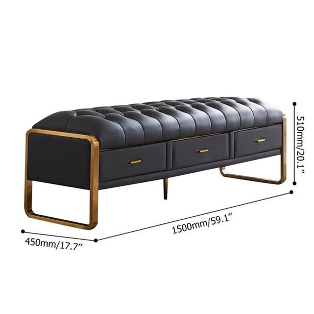 Bench with Full Grain Leather Upholstered Cushion