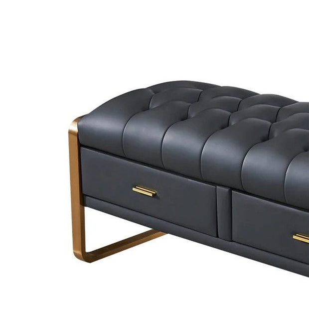 Bench with Full Grain Leather Upholstered Cushion