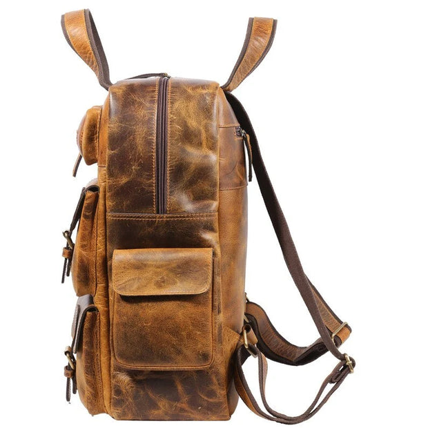 Leather Backpack Rucksack Travel Laptop Camping School College Bag for Men Women (Multi pocket)