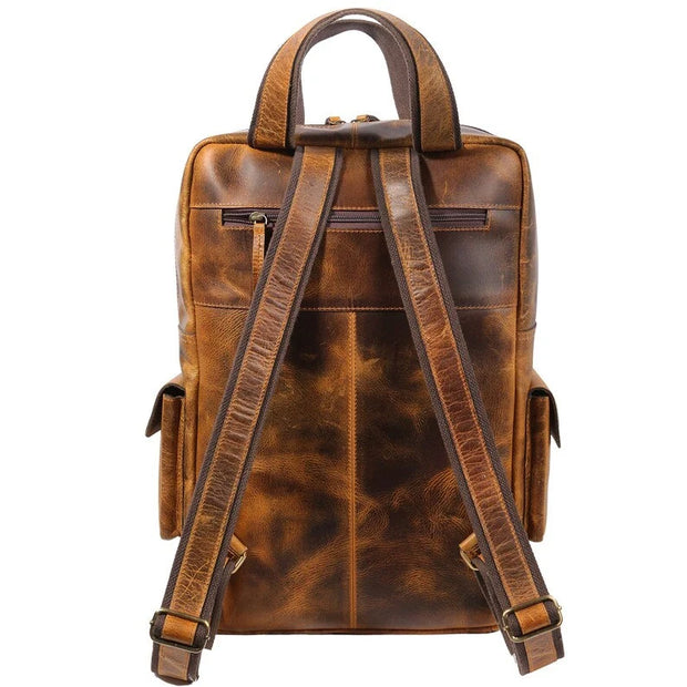 Leather Backpack Rucksack Travel Laptop Camping School College Bag for Men Women (Multi pocket)