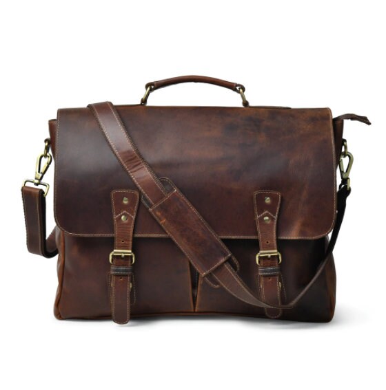 Handmade Buffalo Leather Messenger Cross-body Laptop Bag, Travel Handbag, Office Handbag Briefcase, Rustic Bag