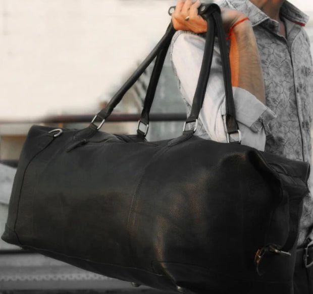 Black Color Full Grain Leather Duffle Bag | Leather Weekender Bag/Leather Holdall | Overnight Bag Men | Carryon Bag