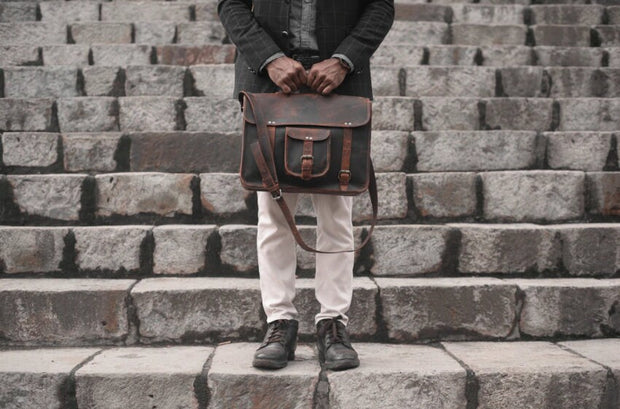 18 Inch Leather Laptop Bags For Men | Leather Messenger Bags | Leather Shoulder Bags | Leather Shoulder Bag for Men, Leather College Bag, Leather School Bag
